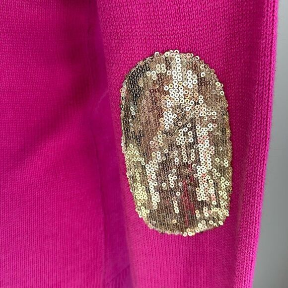 BANANA REPUBLIC Women’s Hot Pink Sequined Elbow Patch Crewneck Sweater Size… - Picture 6 of 11
